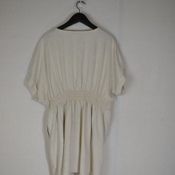 Smock Waist Lagenlook Tunic Maternity Top Beach ,oat colour linen - Picture 6 of 10